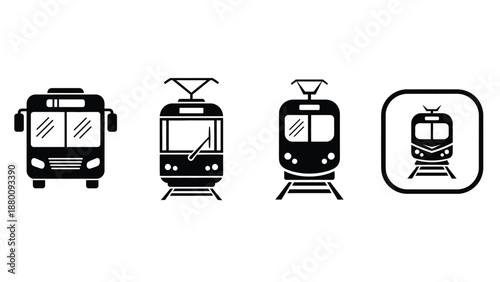 Black and white icons depicting various types of public transportation vehicles