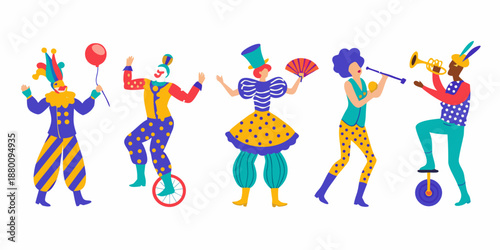 Colorful circus performers showcasing various acts and vibrant costumes