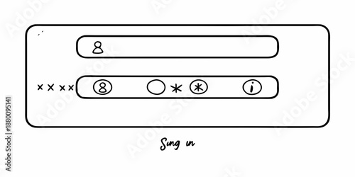 Simple sketch of a sign in screen with login fields and icons
