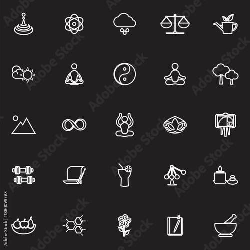 Zen concept line icons on black background