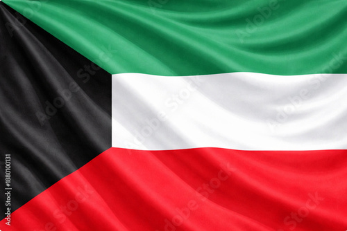 Waving Kuwait National Flag in Horizontal Orientation with Realistic Fabric Texture