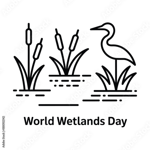 World Wetlands Day illustration with bird and plants