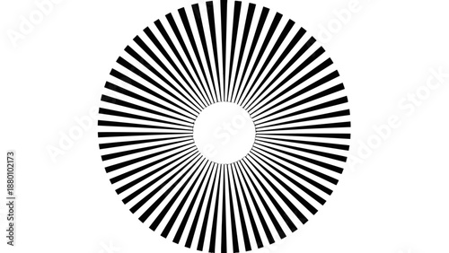 Black and white abstract circular pattern with radial lines.