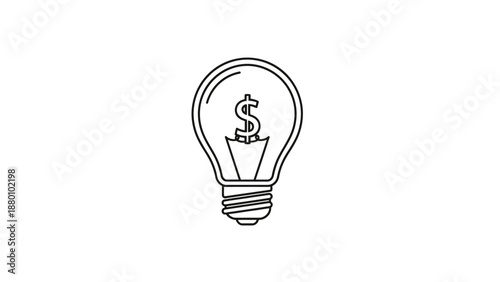 Simple line drawing of a lightbulb with a dollar sign inside.