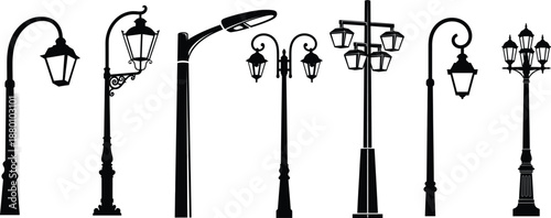 Collection of various street lamp post designs and styles