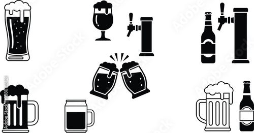 Simple Beer Icons Collection Draft Tap Glass Mug Bottle Cheers Elements