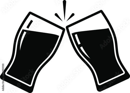 Black and white vector icon of two beer glasses cheering