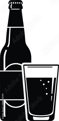 Beer Bottle and Glass Icon Vector Illustration Silhouette