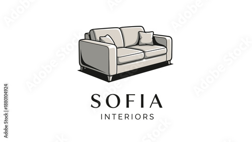 Modern sofa logo with Sofia Interiors text.