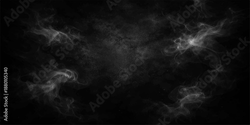 Abstract motion of blue steam and white smoke textures against a dark black sky backdrop creating a design of light and shadow like a cosmic storm or night fog