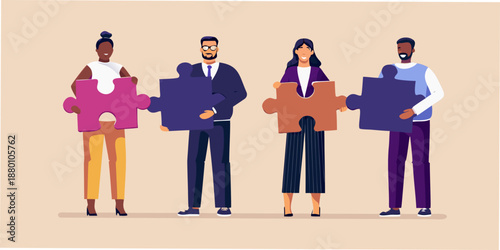 Diverse team connecting puzzle pieces illustrating collaboration and unity in the workplace