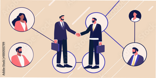 Business networking and collaboration illustrated with people in connecting circles