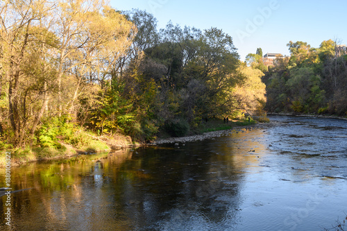 Humber River flowing through Etienne Brule Park enjoying autumn