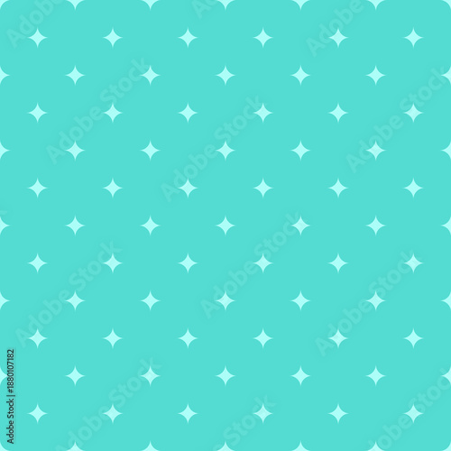Seamless pattern of small white sparkle star shapes evenly repeated on a turquoise background. atmosphere with a clean flat style, ideal for backgrounds, wallpapers, fabrics, and cute modern designs