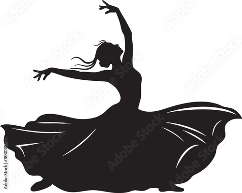 Silhouette of a Dancer in a Dress black white
