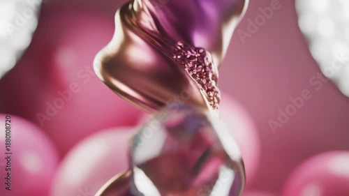 Abstract Metallic Swirl with Pink Bokeh Background and Cotton Candy Accents.