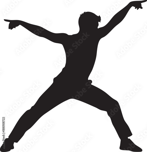 Silhouette of a person in a dynamic pose with arms and legs extended