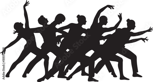 Silhouettes of dancers in various poses black