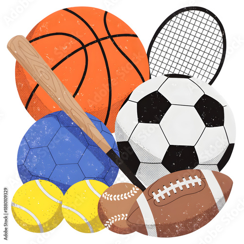 Basketball and Football Combo Sports Illustration