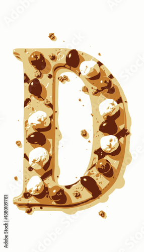 Creative culinary presentation of a gourmet letter D adorned with cherry tomatoes, black olives, cream puffs, and a touch of balsamic glaze artistry.