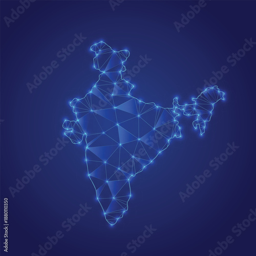 Low Poly India Map Design with Digital Network Technology, Geographic Connections and Abstract Blue Vector Art for Futuristic Data Visualization Concept