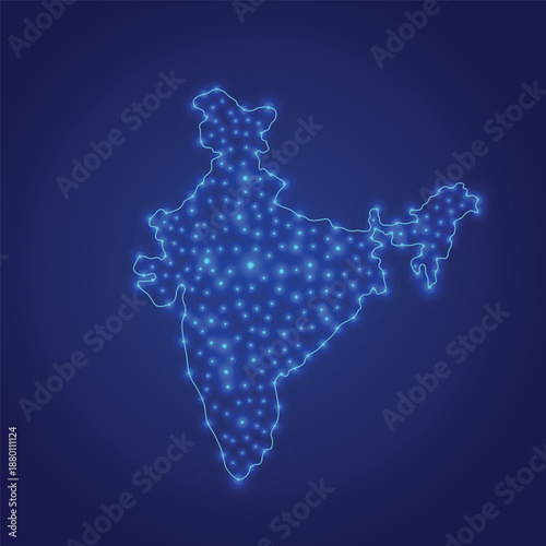 Low Poly India Map Design with Digital Network Technology, Geographic Connections and Abstract Blue Vector Art for Futuristic Data Visualization Concept