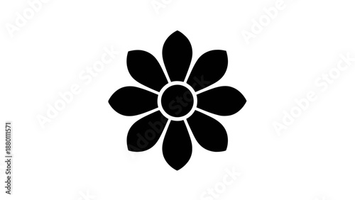 Vector illustration of a minimalist eight-petal floral symbol in elegant black silhouette design on white background