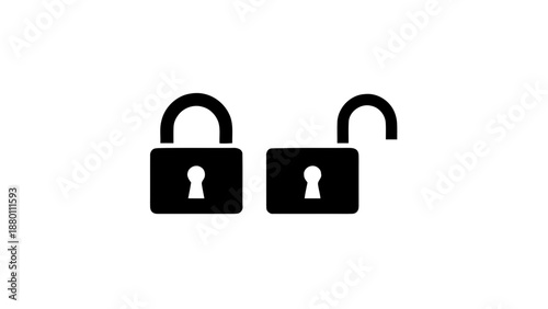 Vector illustration of secure locked and unlocked padlock symbols, conveying digital security status