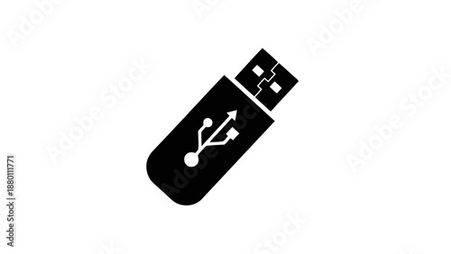 Vector illustration of a modern USB flash drive icon, a common data storage device, on transparent background