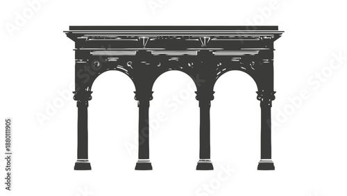 Vector illustration of an ornate classical archway structure with columns, on transparent background, decorative design