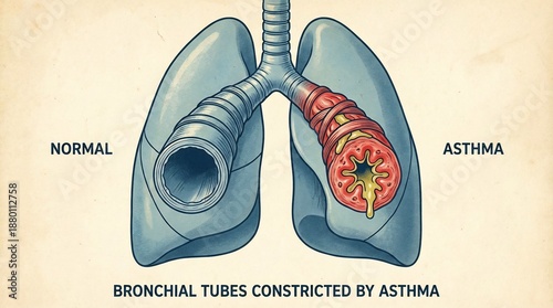 Comparison of Normal and Asthmatic Bronchial Tubes in Human Lungs