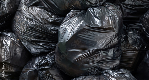 waste, pile of black garbage bags, plastic waste problem and environmental pollution, plastic waste, suitable for recycling and waste management concept