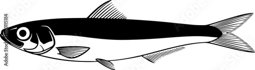 black and white silhouette vector of anchovy with white background
