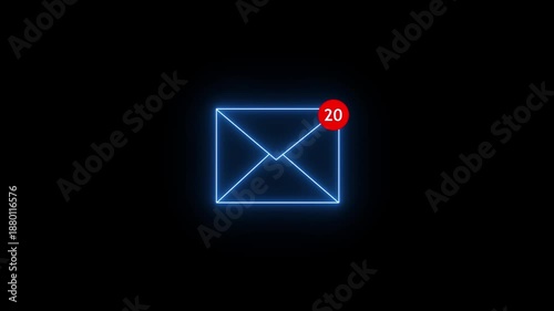 Mail inbox icon animation notification badge alert. Received message symbol for new email and inbox update. Email notification element for digital system interface. Received mail inbox check.