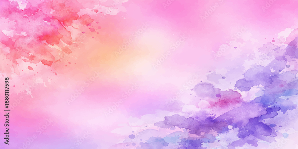 Fototapeta premium Abstract watercolor background with pink flowers and blue sky clouds featuring artistic ink splashes and a grunge nature texture design