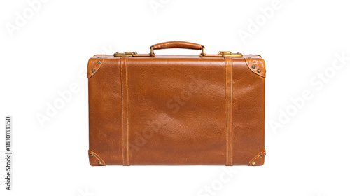  isolated old vintage brown leather suitcase on a transparent background