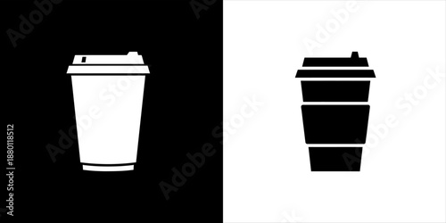 Two coffee cups in black and white, modern design for cafe and takeaway
