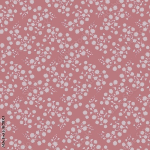 Soft seamless pattern with delicate white flowers on pink background. Gentle aesthetic and airy layout perfect for feminine fashion, baby products, or romantic stationery