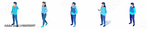 Isometric Faceless Teenager Wearing Casual Outfit Posing Character Design Illustration