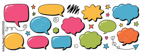 Colorful Hand Drawn Speech Bubbles and Decorative Elements Keywords: speech bubble, thought
