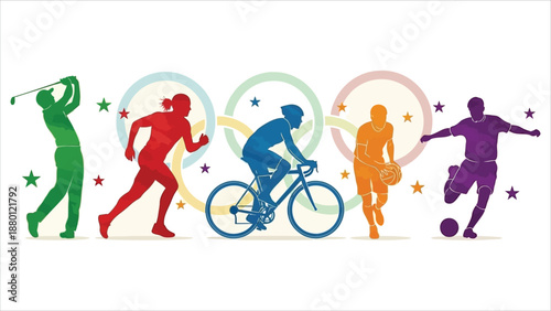  Sports Athlete Silhouette Set – Vector Collection of Running, Soccer, Hockey, Volleyball, Basketball, Rugby, Baseball, American Football, Cycling, and Golf 