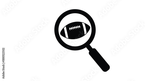 Magnifying glass examining a football a detailed black silhouette