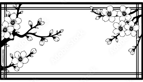 Blüten-Ecken im asia stil : Zarte Kirschblütenzweige, die speziell als dekorative Rahmenelemente gestaltet sind.