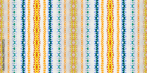 Water Color Bohemian Pattern. Multi Colour Geometric Pattern. Seamless Watercolour Stroke Pattern Seamless Wavy Batik. Abstract Stripe Ikat Batik. Ethnic Bohemian Brush. Multi Color Bohemian Batik.