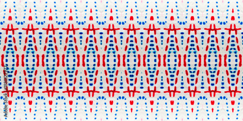 Blue Color Bohemian Pattern. Red Color Geo Tribal Brush. Ethnic Bohemian Batik. Seamless Wavy Wave. Red Colour Geometric Pattern. Seamless Watercolor Carpet Pattern Abstract Stripe Ikat Batik.