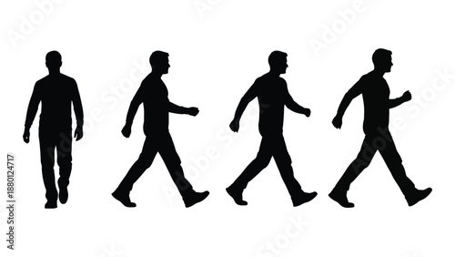 Canvas-taulu four black silhouettes of a man walking in different positions
