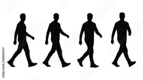 Four black silhouettes of men walking in a sequence high quality