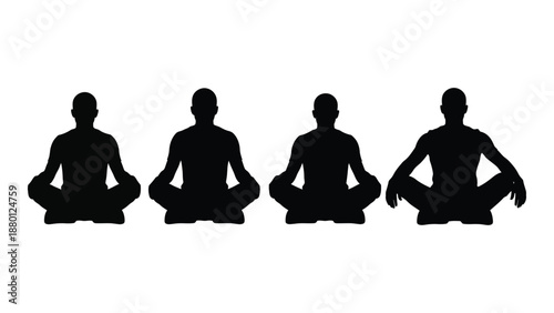 four black silhouettes of people sitting in lotus position high quality