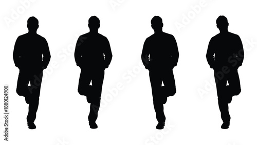 four black silhouettes of men walking in a row high quality