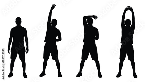 a set of four black silhouettes of a man performing different dance moves